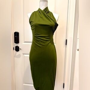 Elegant Olive Green Halter Dress